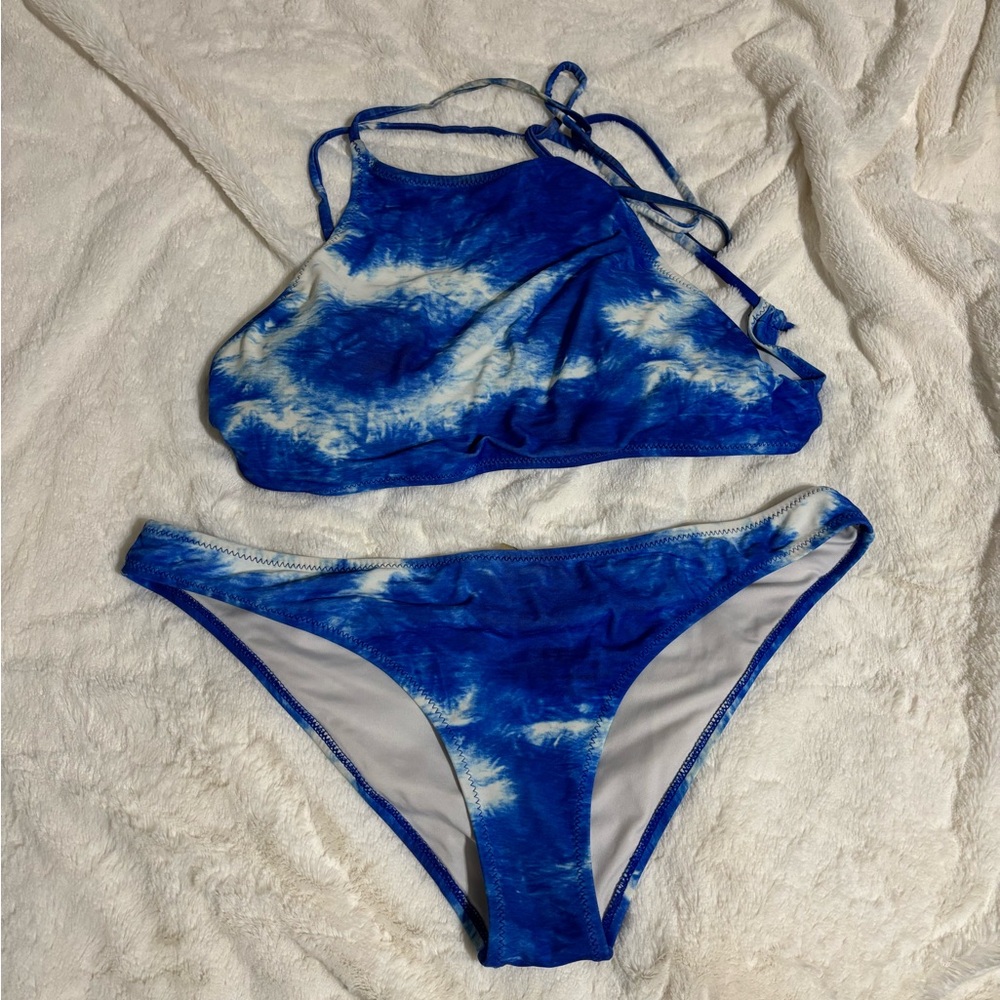 Blue and White Tie-Dye Bikini Set